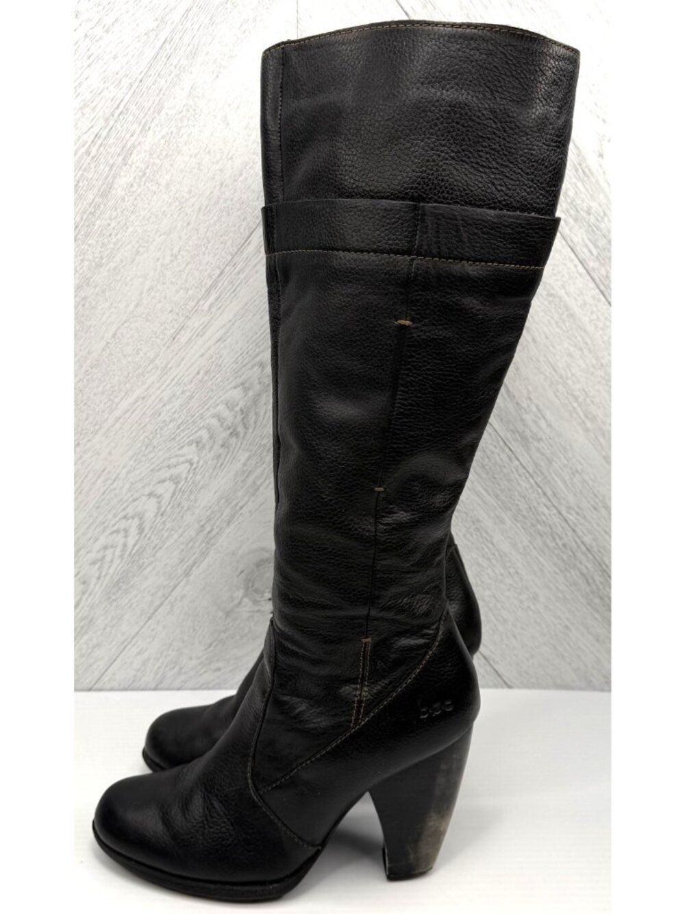 b.o.c. Knee High Boots Womens 6 Black Leather Comfort Side Zip Block Heel Y2K - Picture 7 of 15